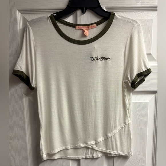 Rebellious One Tops - NWT Rebellious One “Whatever” White W/ Olive Green T-Shirt Size Large